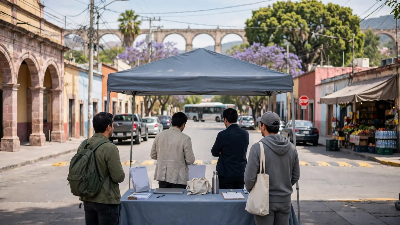Buscadores de empleo conversan con reclutadores en un stand de la Expo Empleo en Querétaro