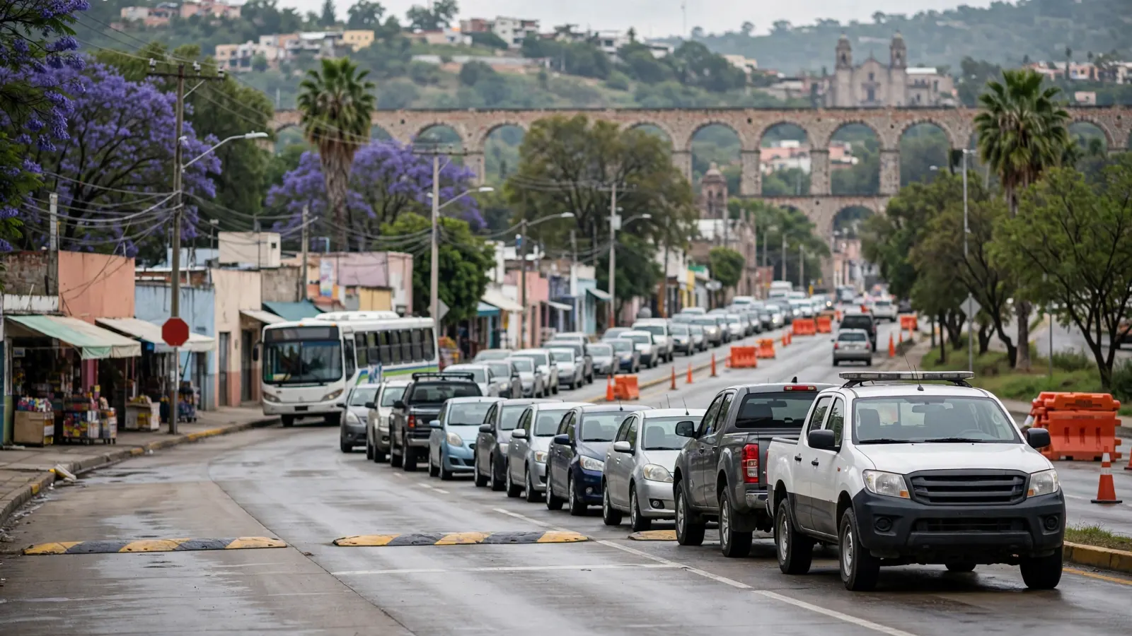 Fila de vehículos detenidos en la autopista México-Querétaro tras un accidente