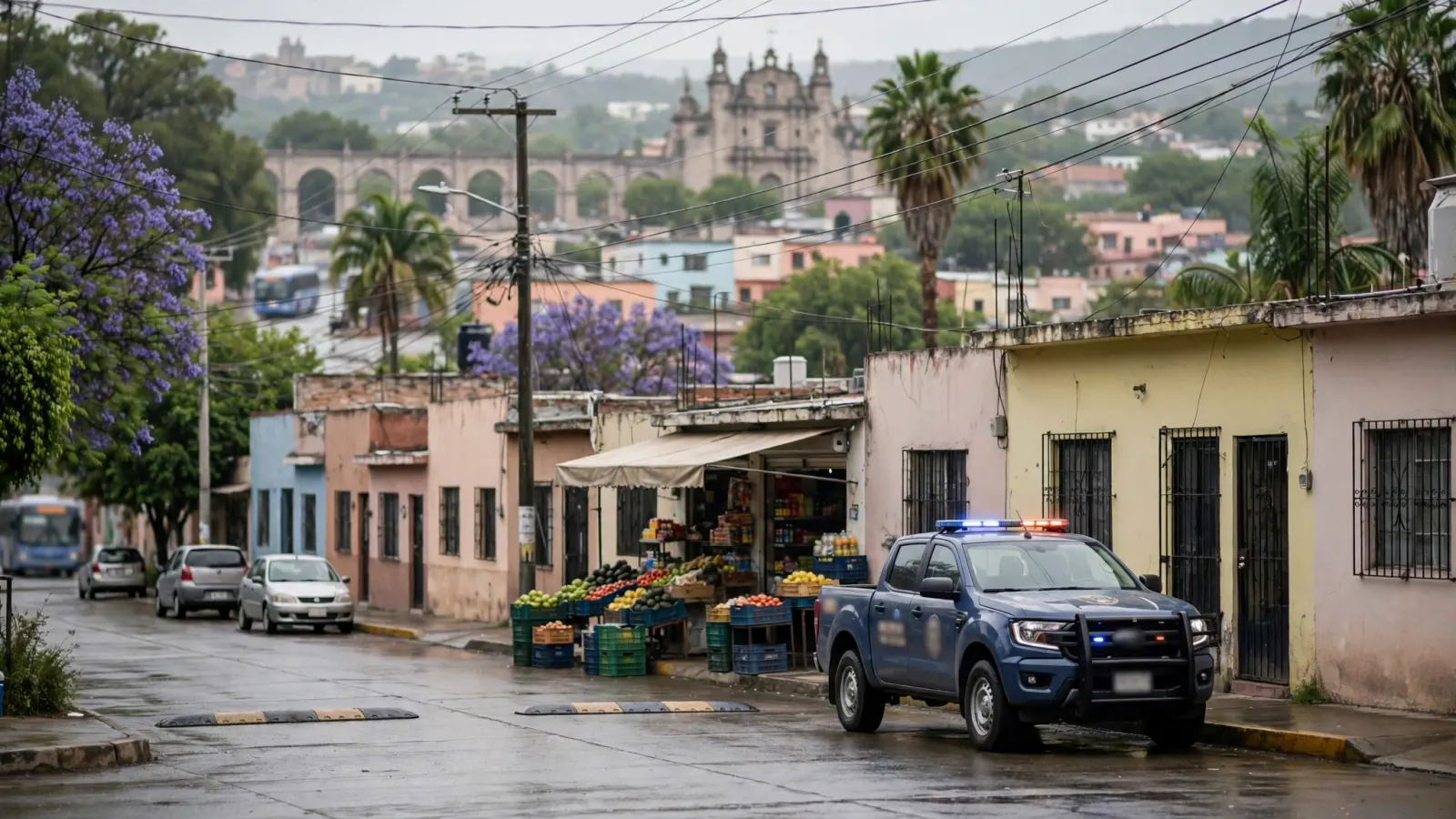 Vivienda resguardada por policías municipales en la colonia San Cayetano, San Juan del Río