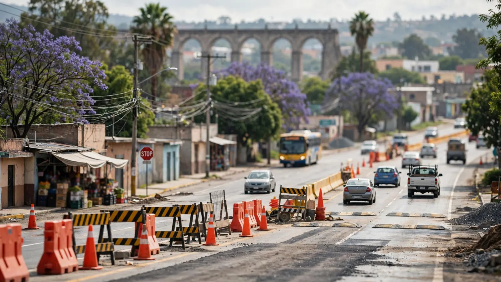 Tramo de la carretera 57 en obras en Querétaro