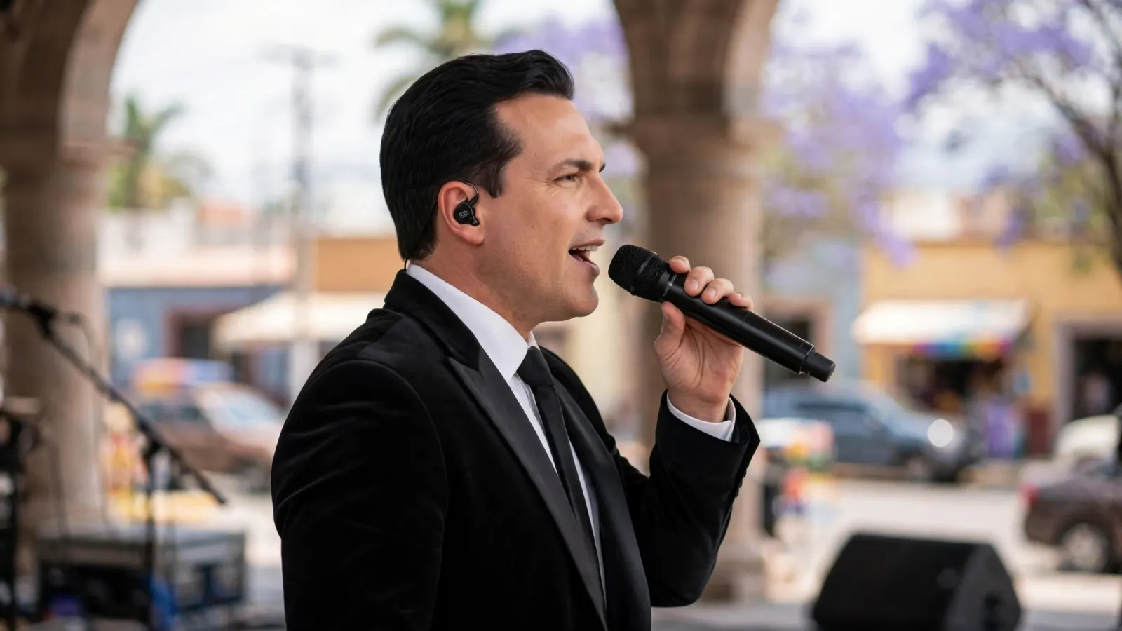 Daniel Boaventura canta frente al público en el Auditorio Josefa Ortiz de Domínguez de Querétaro