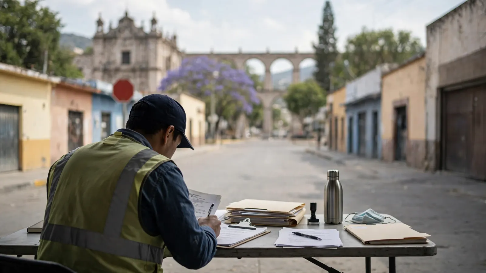 Inspector de la Secretaría del Trabajo revisa documentos en un centro de trabajo en Querétaro