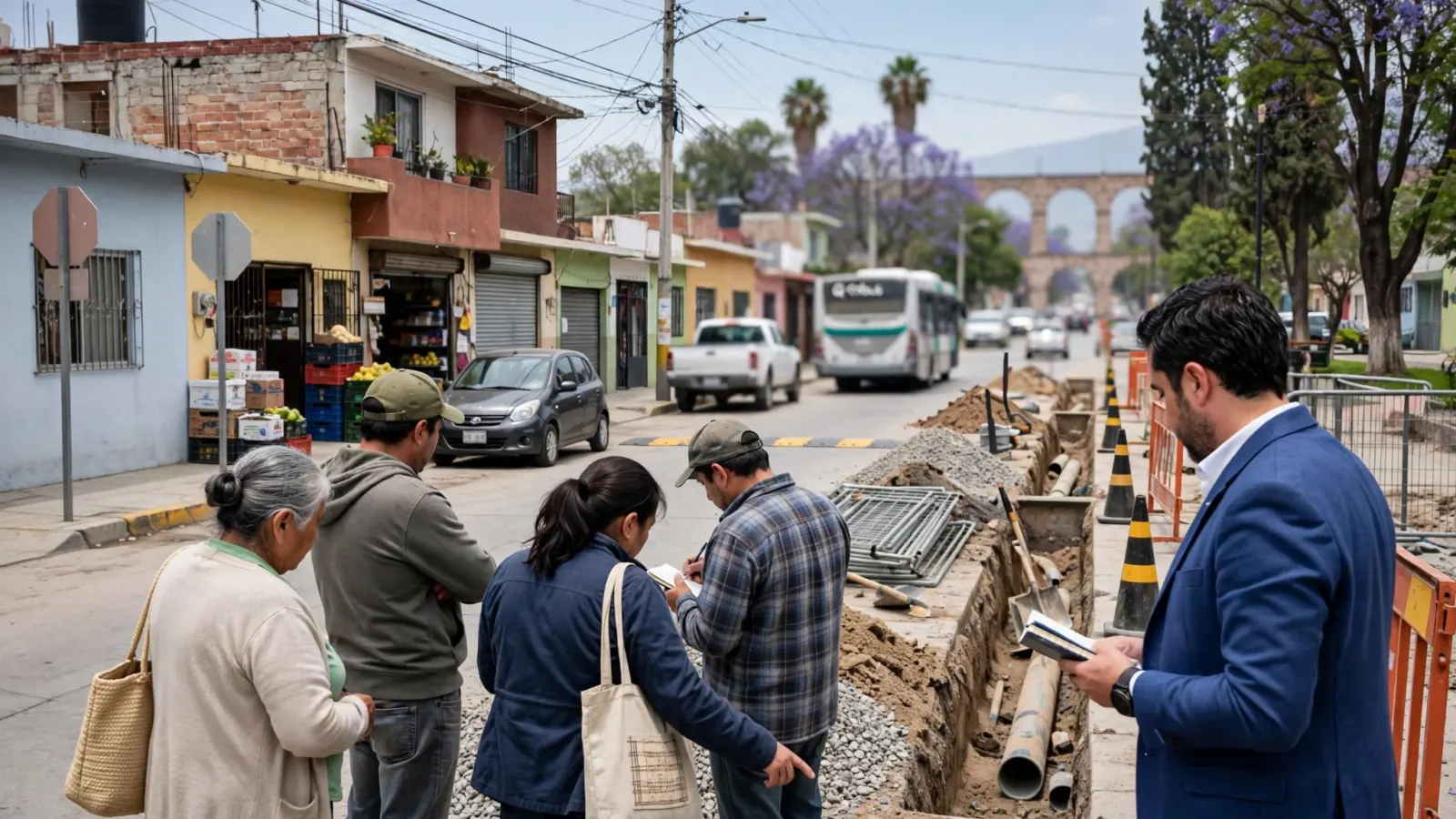 Vecinos de Valle Alameda y el senador Agustín Dorantes revisan obras de drenaje en la calle José Sotelo