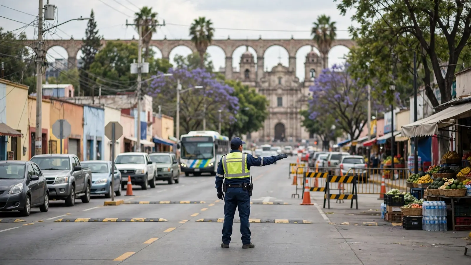Agente de la Guardia Vial de Querétaro dirige el tránsito en una vialidad de la capital