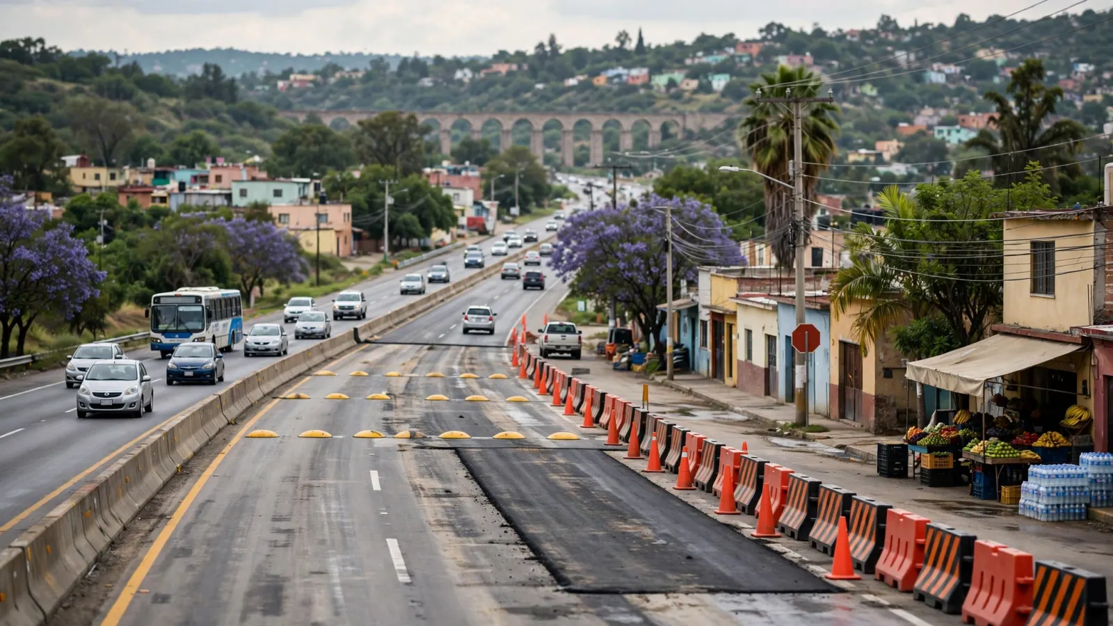 Tramo de la autopista México-Querétaro en Cuesta China con obras de rehabilitación