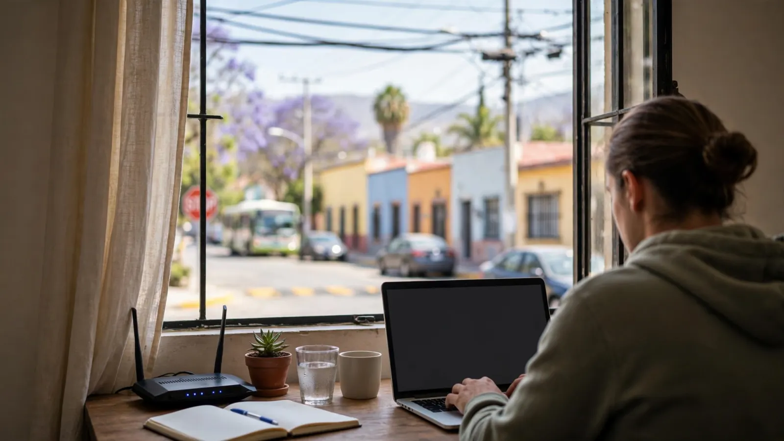 Persona usando una laptop conectada a internet en una vivienda de Querétaro