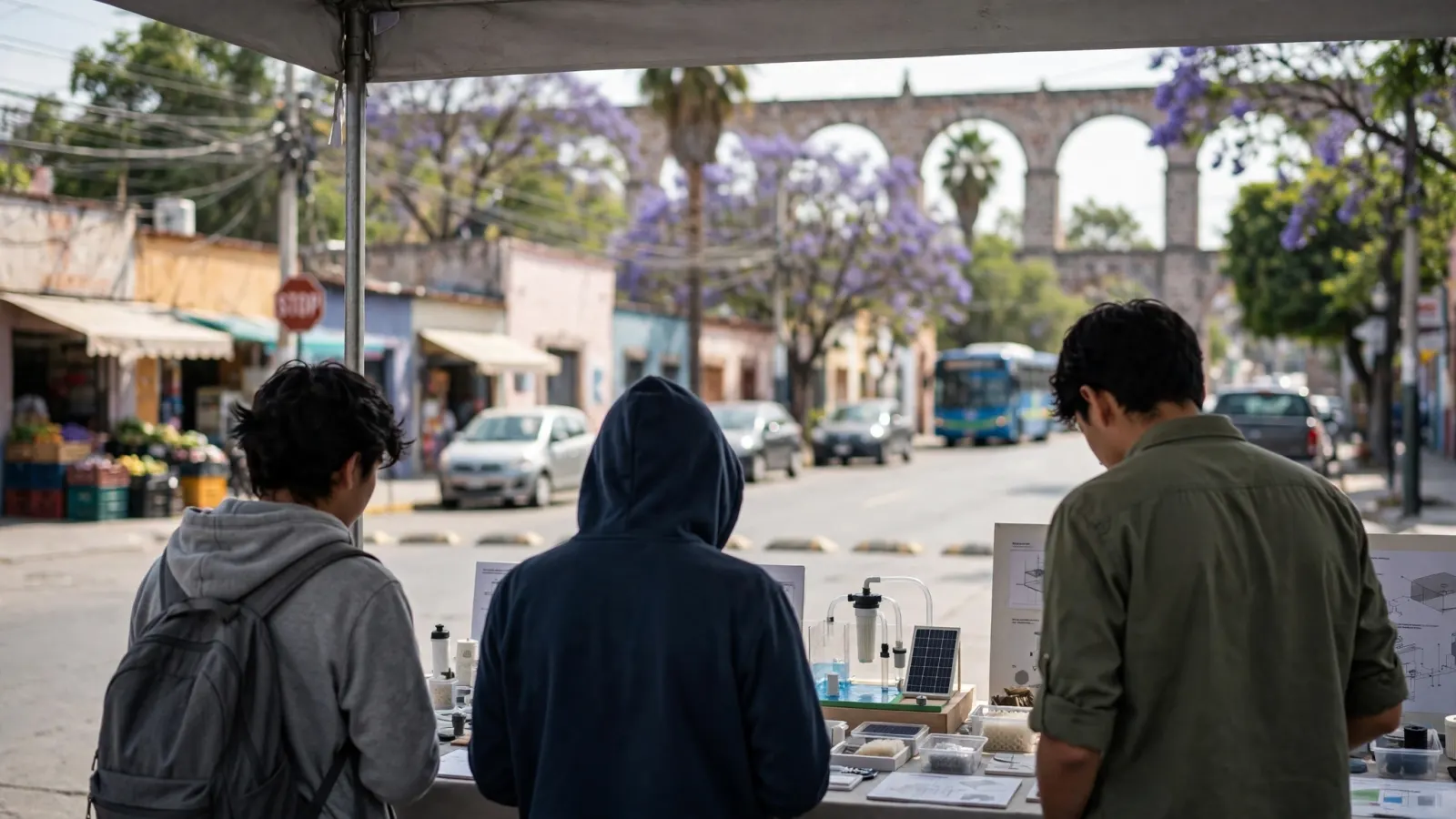 Jóvenes presentan sus proyectos en un stand durante el Encuentro Industrial de Querétaro