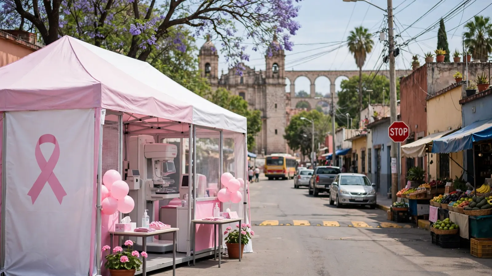 Módulo de mastografías gratuitas instalado en una delegación del municipio de Querétaro durante el Mes Rosa