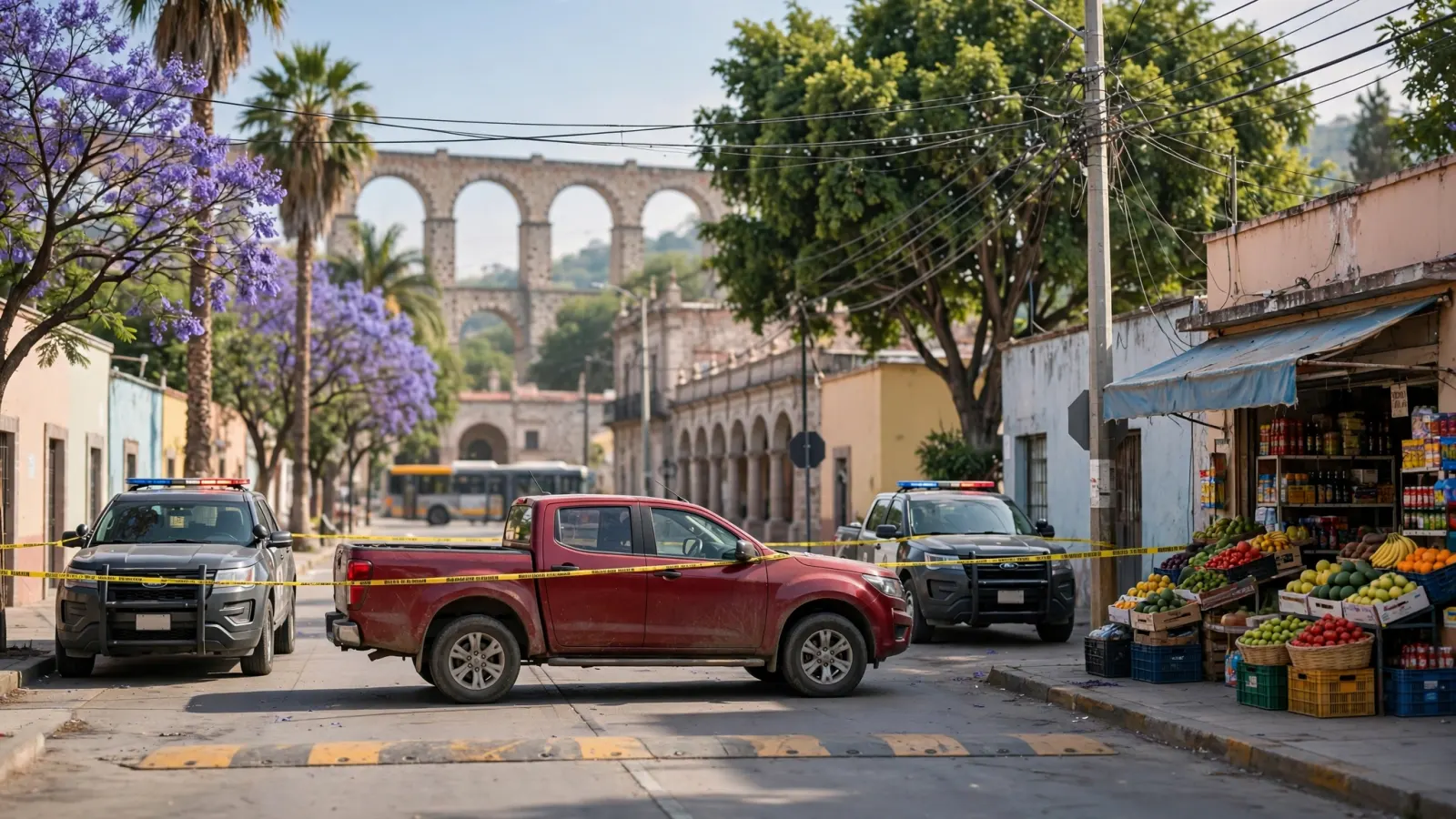 Camioneta roja asegurada por la Fiscalía tras el ataque armado en Corregidora, Querétaro