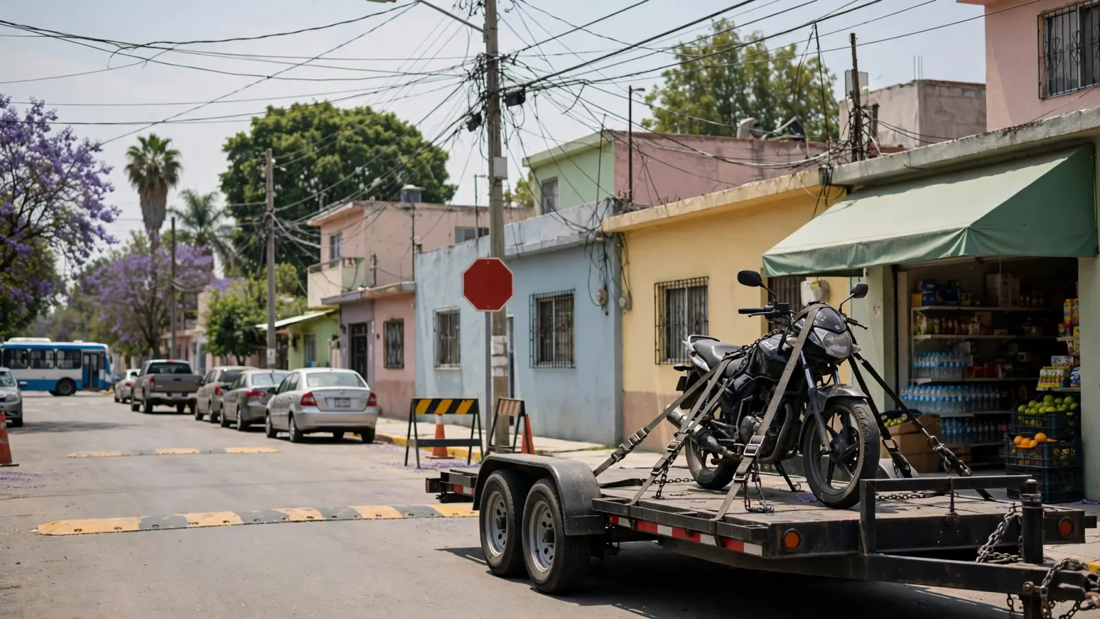 Tráiler y motocicleta aseguradas tras un accidente vial en la colonia Vista Alegre, en Querétaro