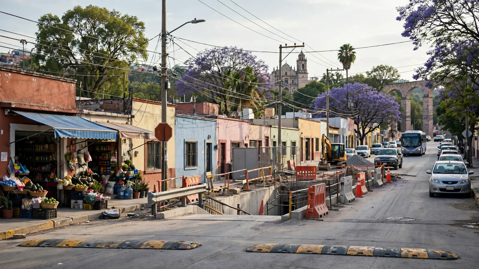 Vista de la calle Invierno en Querétaro, donde se proyecta un paso subterráneo vinculado a las obras del tren