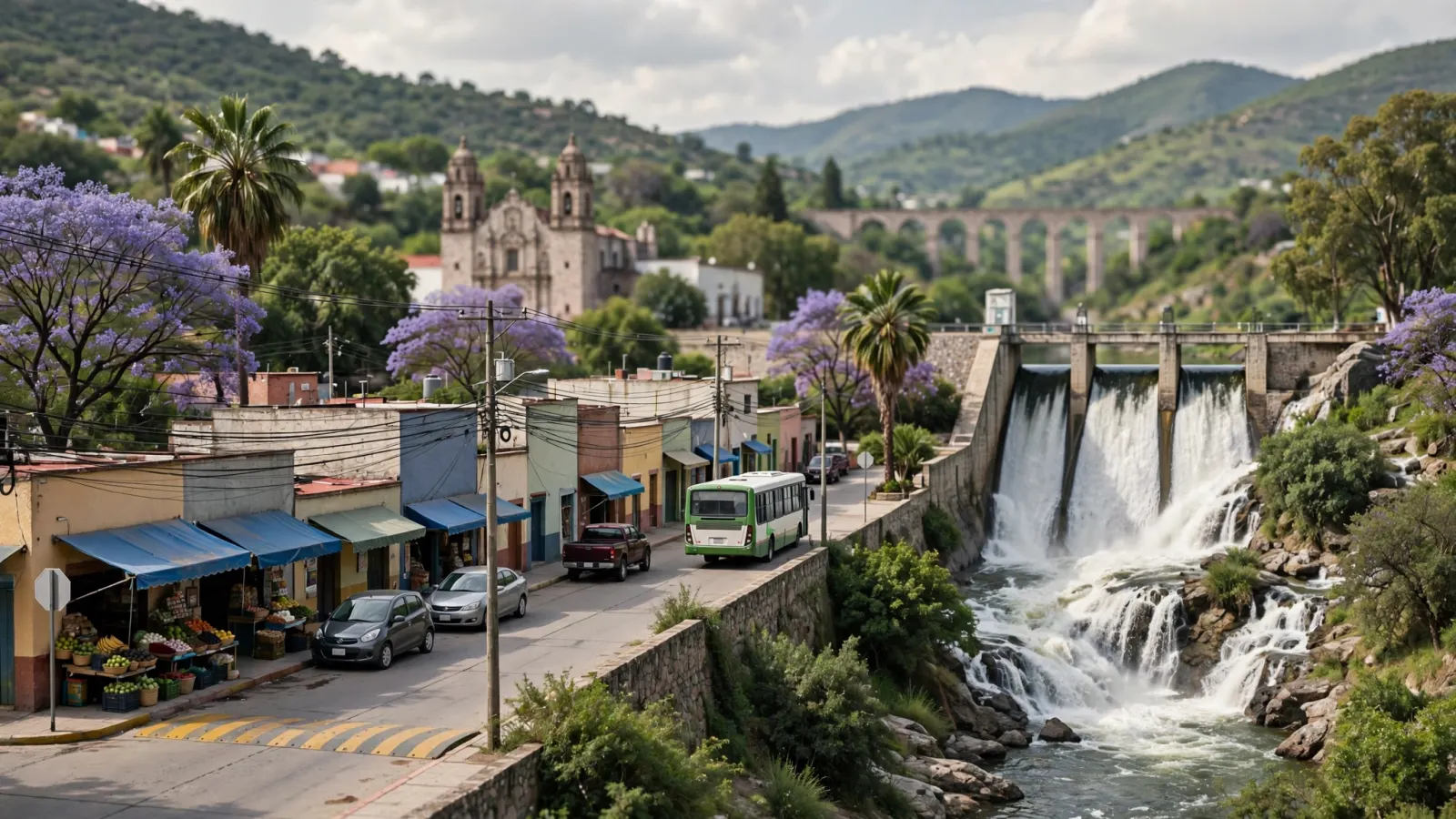Vertido de agua en la presa Jalpan, en la Sierra Gorda de Querétaro