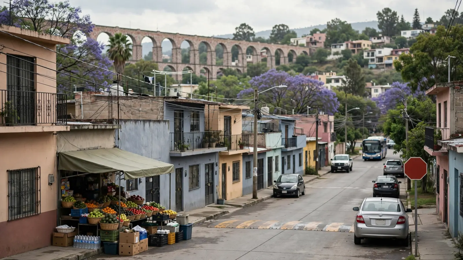 Vista de un conjunto de casas y edificios de departamentos en Querétaro