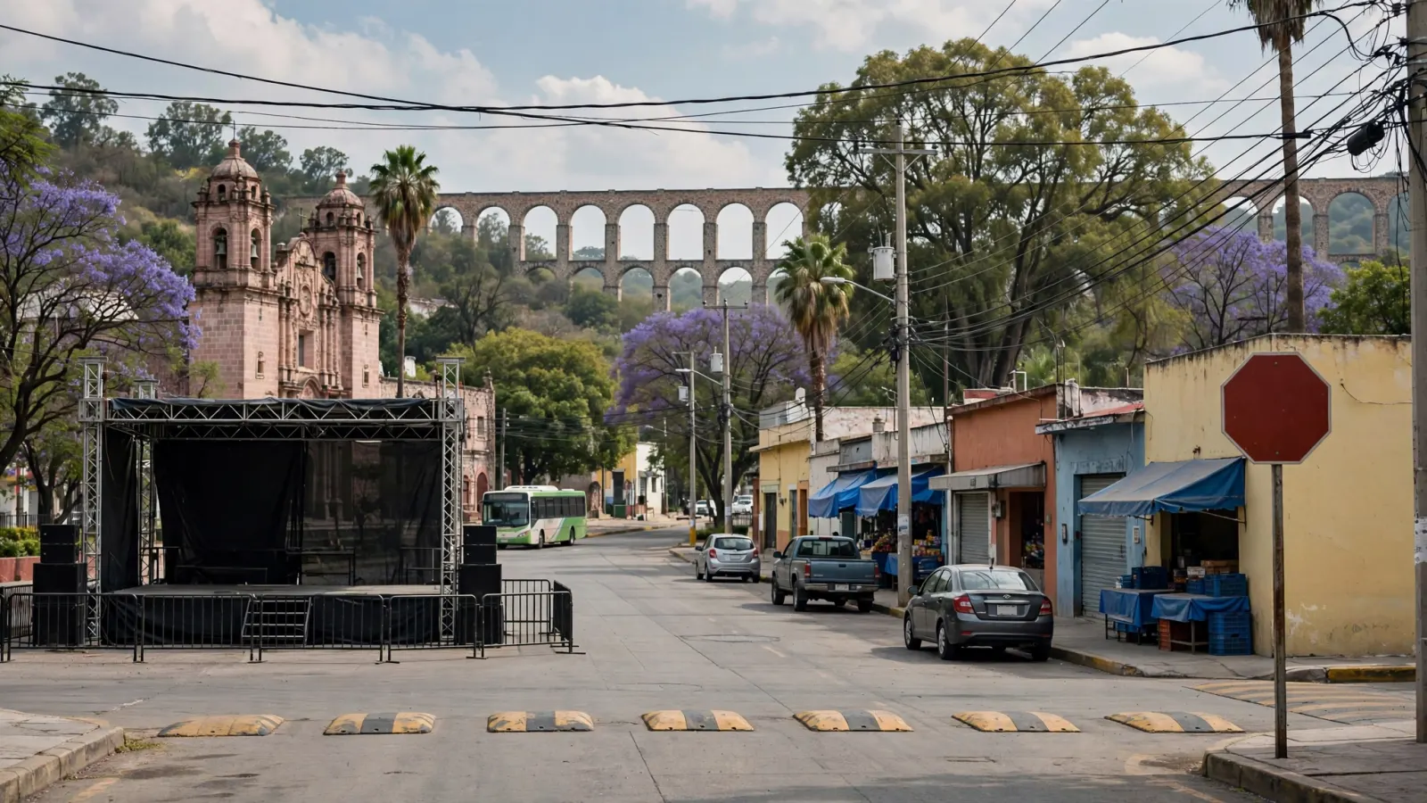 Escenario vacío previo a un concierto en San Juan del Río