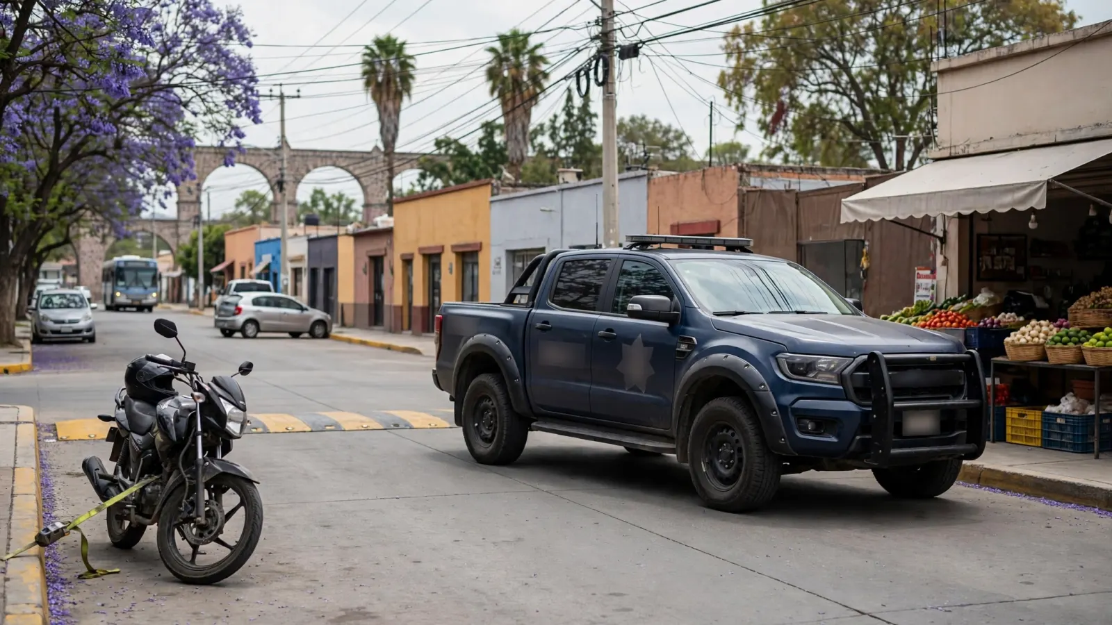 Patrulla de la Policía Municipal de Querétaro junto a una motocicleta recuperada con reporte de robo