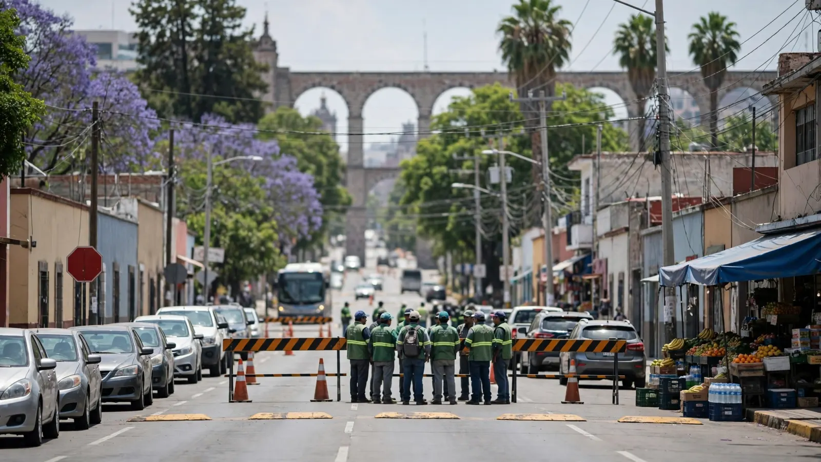 Trabajadores del IMSS bloquean una avenida durante una protesta