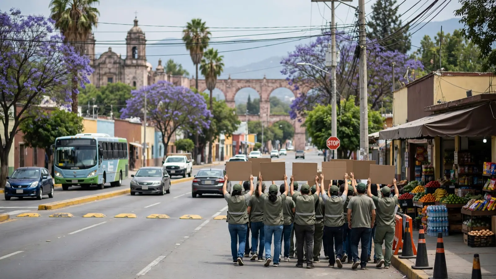 Trabajadores del IMSS se manifiestan sobre avenida Zaragoza en Querétaro