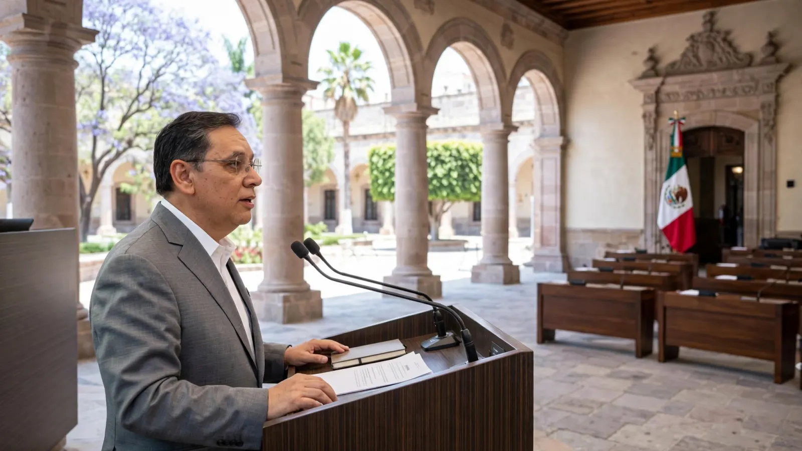 Ulises Gómez de la Rosa, diputado local de Querétaro, en tribuna del Congreso del Estado