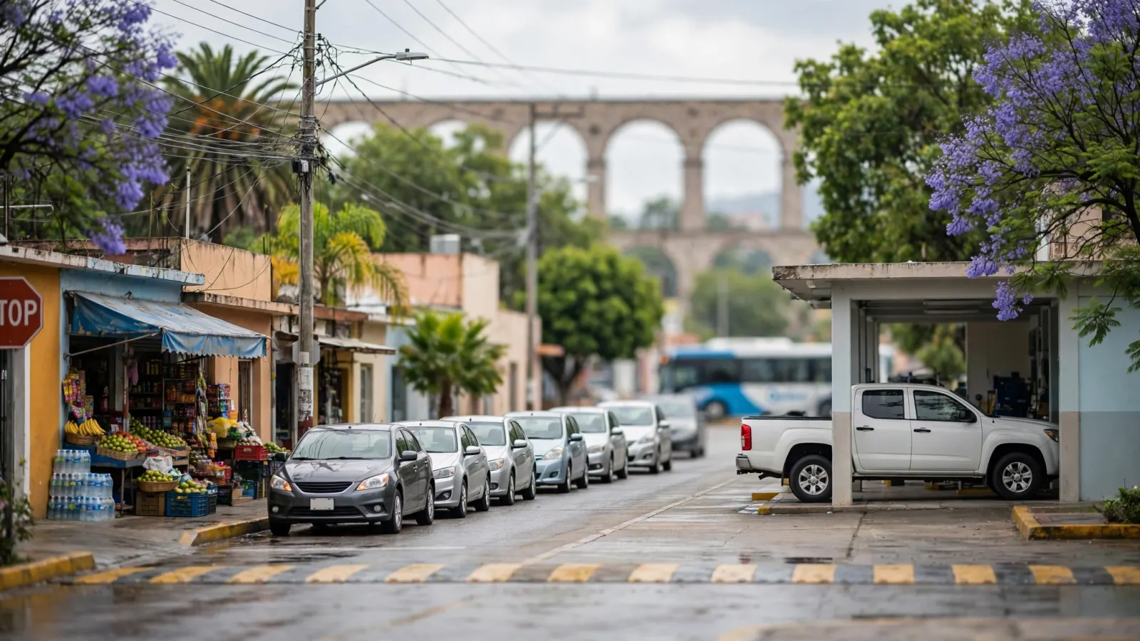 Centro de verificación vehicular en Querétaro con autos formados para el trámite
